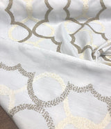 Sutton Shell On White Embroidered Faux Linen Fabric - Art Deco Embroidery, 56" Width, 10.5" Horizontal Repeat, 9.5" Vertical Repeat (1 Yard)