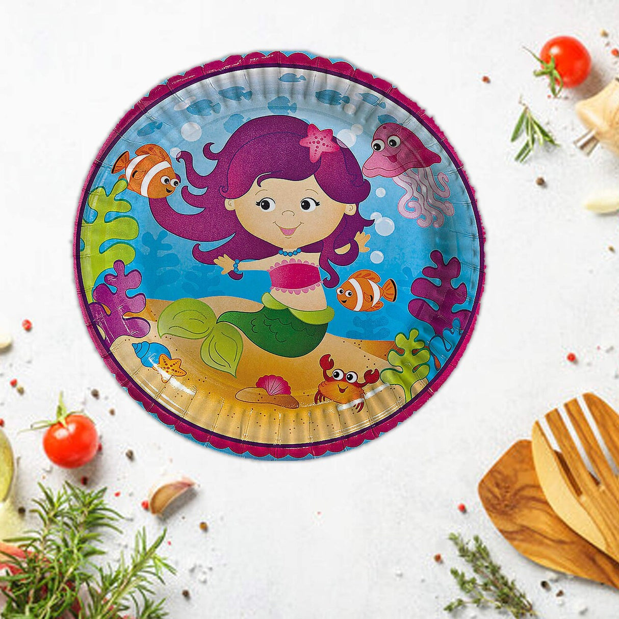 8 Ct. Mermaid Party Paper Dinner Plates Underwater Theme Birthday Supplies 9"