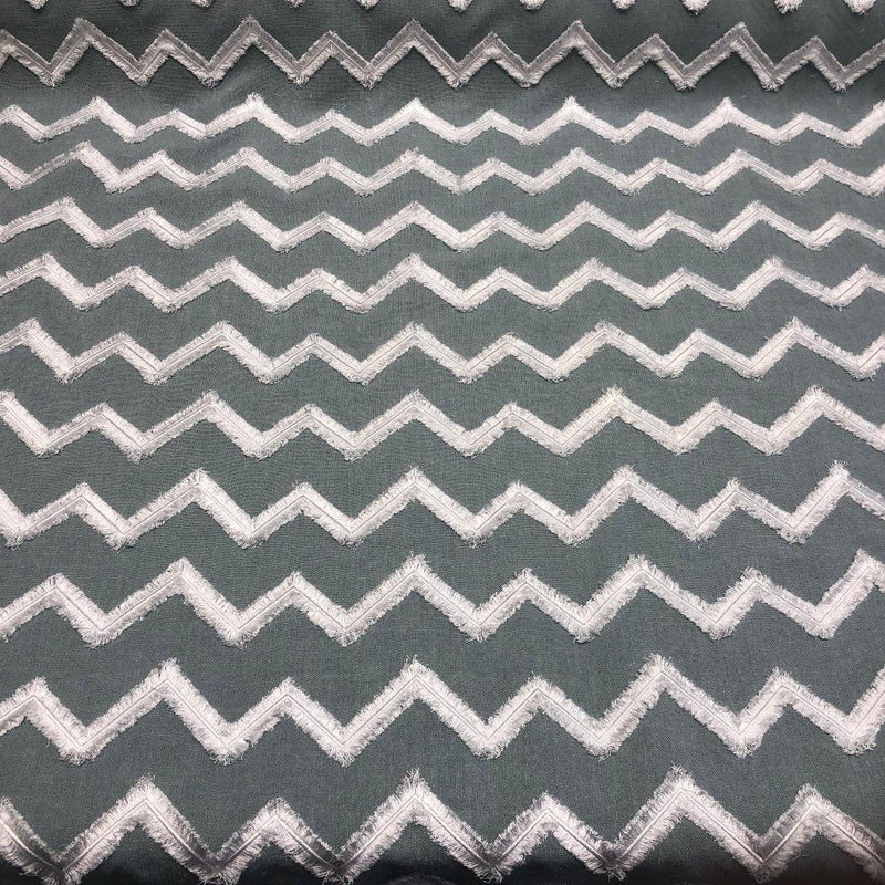 Ameril Symetric Spa Blue Chevron Embroidered Polyester Fabric - White Chevron Embroidered, 55" Width (1 Yard)