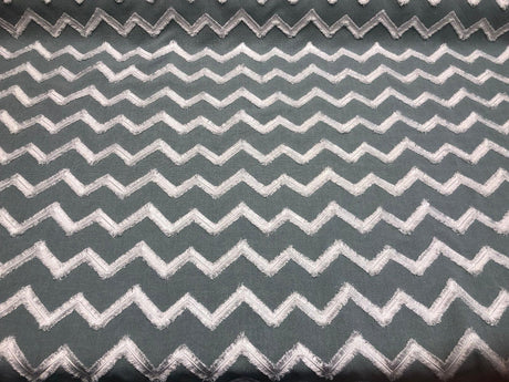 Ameril Symetric Spa Blue Chevron Embroidered Polyester Fabric - White Chevron Embroidered, 55" Width (1 Yard)