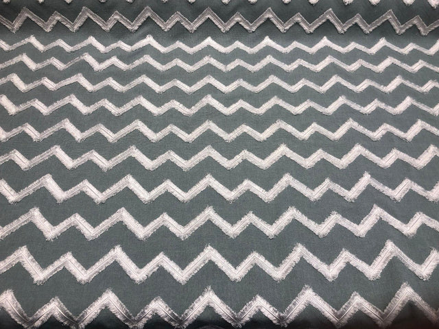 Ameril Symetric Spa Blue Chevron Embroidered Polyester Fabric - White Chevron Embroidered, 55" Width (1 Yard)