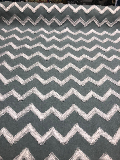 Ameril Symetric Spa Blue Chevron Embroidered Polyester Fabric - White Chevron Embroidered, 55" Width (1 Yard)