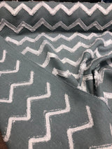 Ameril Symetric Spa Blue Chevron Embroidered Polyester Fabric - White Chevron Embroidered, 55" Width (1 Yard)