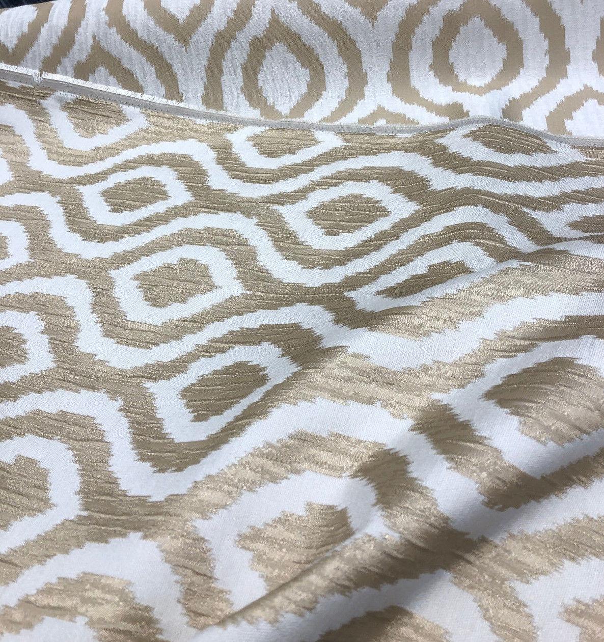 Rj Hourglass Natural Jacquard Fabric - Cream Natural Geometric Reversible, 56" Width, 7.5" Vertical Repeat, 7" Horizontal Repeat (1 Yard)