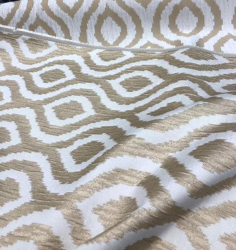 Rj Hourglass Natural Jacquard Fabric - Cream Natural Geometric Reversible, 56" Width, 7.5" Vertical Repeat, 7" Horizontal Repeat (1 Yard)