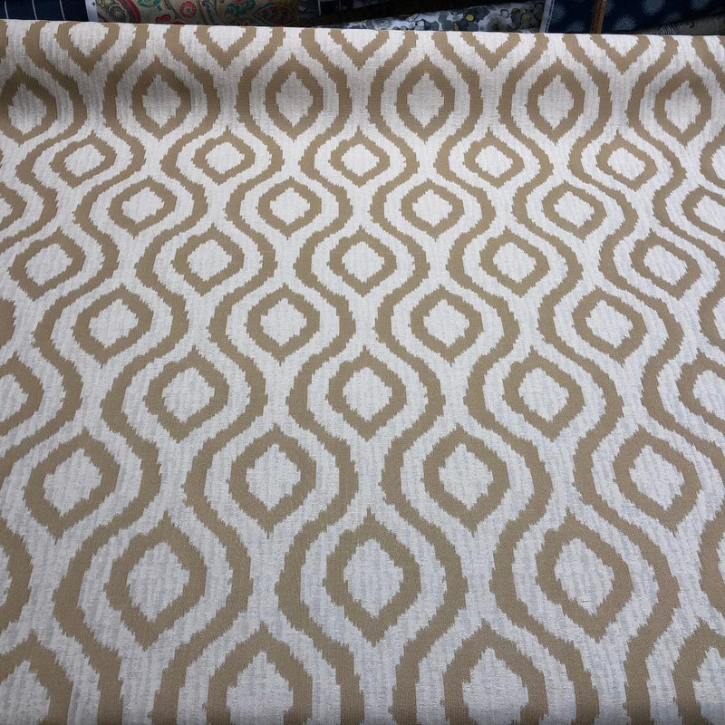 Rj Hourglass Natural Jacquard Fabric - Cream Natural Geometric Reversible, 56" Width, 7.5" Vertical Repeat, 7" Horizontal Repeat (1 Yard)