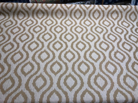 Rj Hourglass Natural Jacquard Fabric - Cream Natural Geometric Reversible, 56" Width, 7.5" Vertical Repeat, 7" Horizontal Repeat (1 Yard)