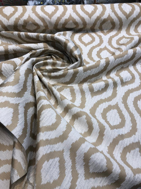 Rj Hourglass Natural Jacquard Fabric - Cream Natural Geometric Reversible, 56" Width, 7.5" Vertical Repeat, 7" Horizontal Repeat (1 Yard)