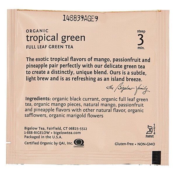 Steep Cafe By Bigelow Organic Green Paradise Green Tea Pyramid Sachets - 50/Case