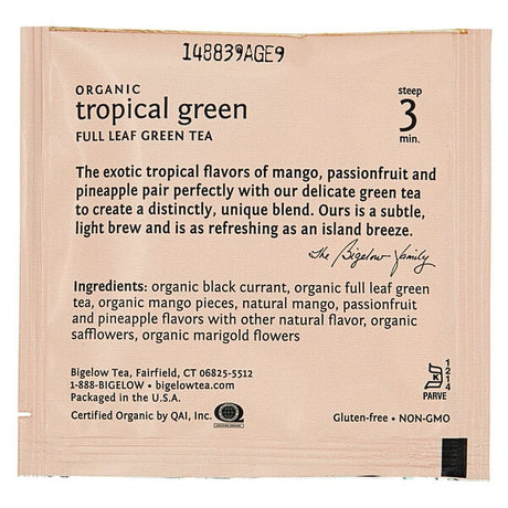 Steep Cafe By Bigelow Organic Green Paradise Green Tea Pyramid Sachets - 50/Case