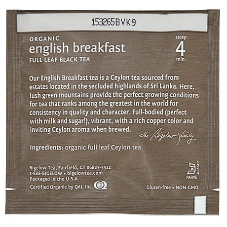 Steep Cafe By Bigelow Organic English Breakfast Tea Pyramid Sachets - 50/Case