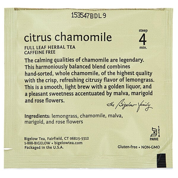 Steep Cafe By Bigelow Citrus Chamomile Tea Pyramid Sachets - 50/Case