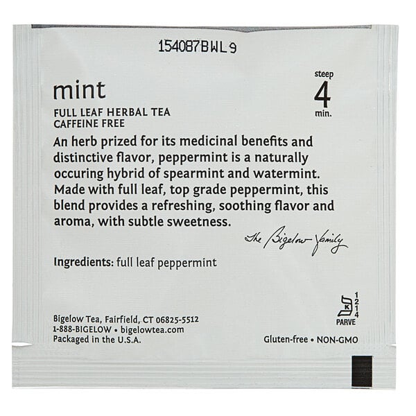 Steep Cafe By Bigelow Mint Herbal Tea Pyramid Sachets - 50/Case