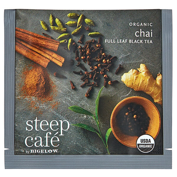 Steep Cafe By Bigelow Organic Chai Black Tea Pyramid Sachets - 50/Case