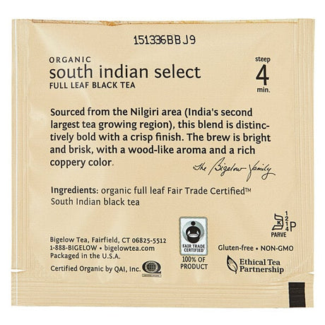 Steep Cafe By Bigelow Organic South Indian Select Black Tea Pyramid Sachets - 50/Case