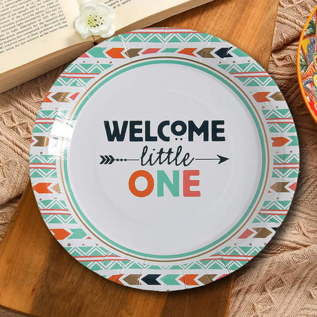 8 Count Welcome Little One Tribal Baby Shower Paper Dinner Plates 9" Baby Shower Disposable Plates