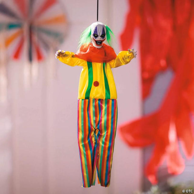 19 3/4" Hanging Bright Colors Clown with Green Hair Halloween Decoration