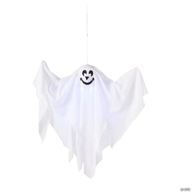 19 3/4" x 20 3/4" Hanging Light-Up Smiling Ghost Halloween Decoration