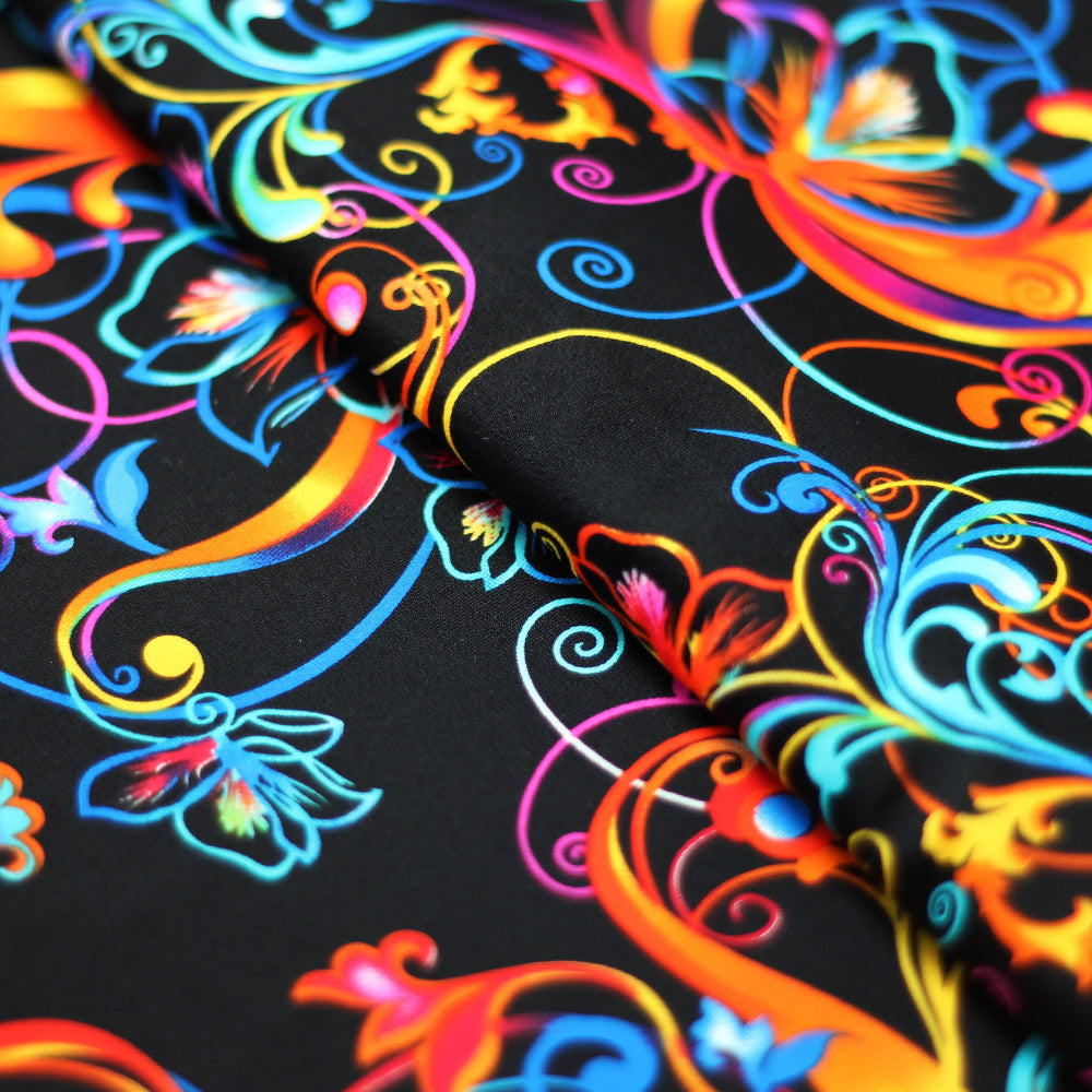 Flourish Fantasy Nylon Spandex Fabric - Multi-Color Floral Print, 58/60" Width (1 Yard)
