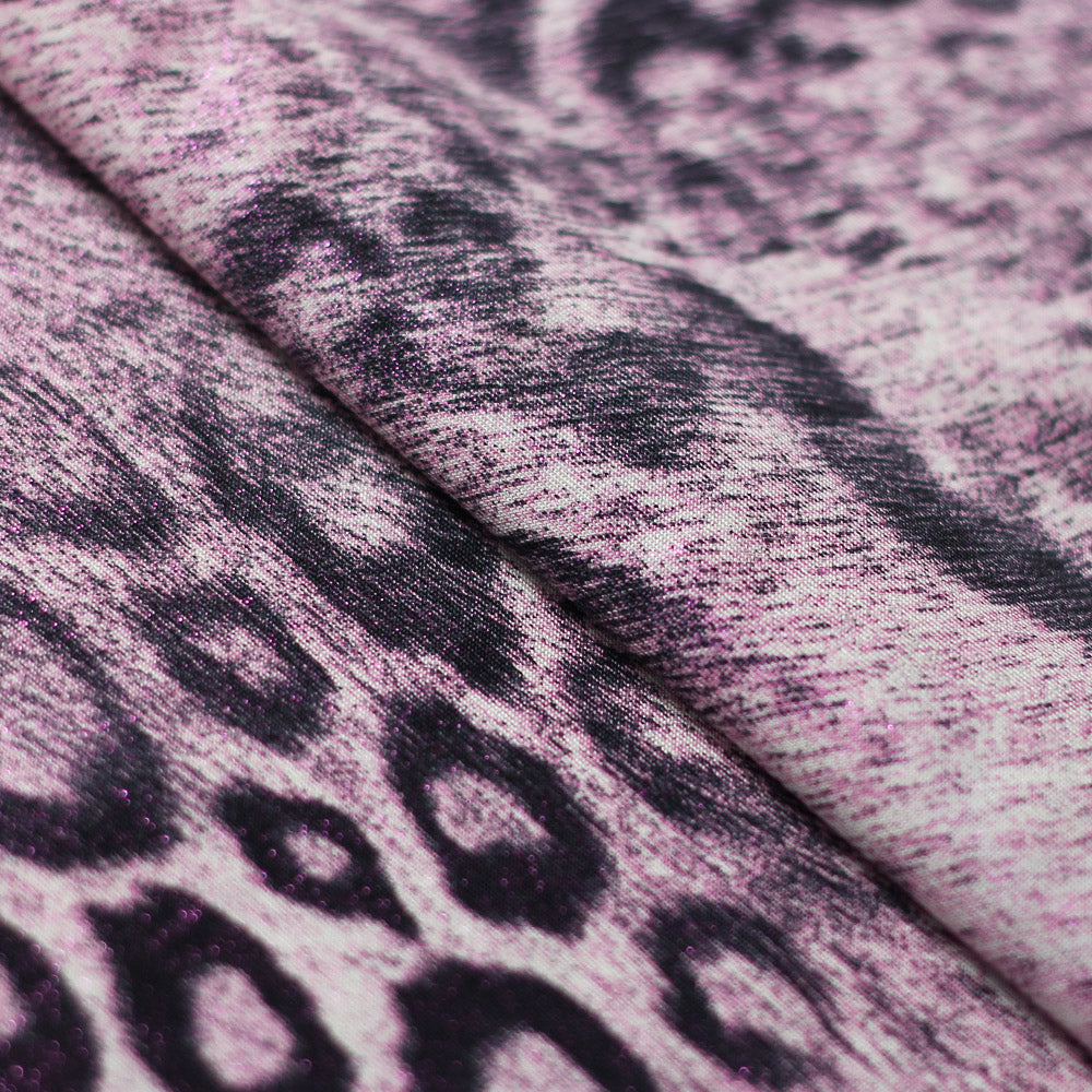 Animal Foil Polyester Spandex Fabric - Pink/Turquoise/Ivory, Jaguar Skin Print, 58/60" Width (1 Yard)