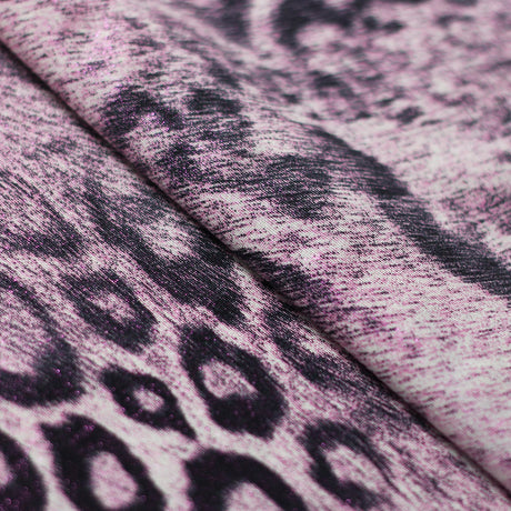 Animal Foil Polyester Spandex Fabric - Pink/Turquoise/Ivory, Jaguar Skin Print, 58/60" Width (1 Yard)