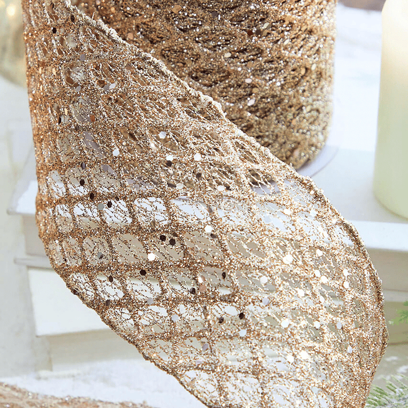 4" x 10 Yard Champagne Mesh Wired Ribbon
