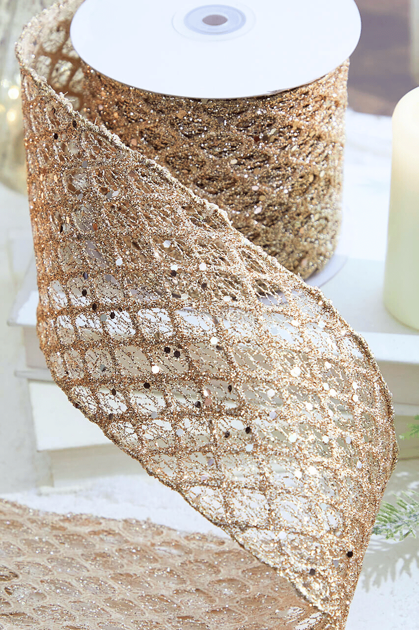 4" x 10 Yard Champagne Mesh Wired Ribbon