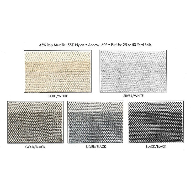 Metallic Tulle Metallic Polyester Nylon Fabric - Gold/White, 60" Width (Rolled On Tube)