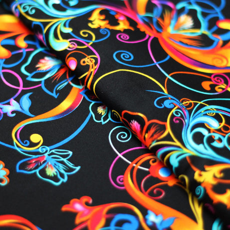 Flourish Fantasy Nylon Spandex Fabric - Multi-Color Floral Print, 58/60" Width (1 Yard)