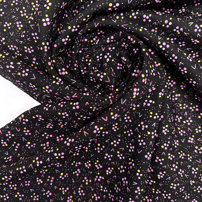 Virgin Wool Printed Black Pink Fabric