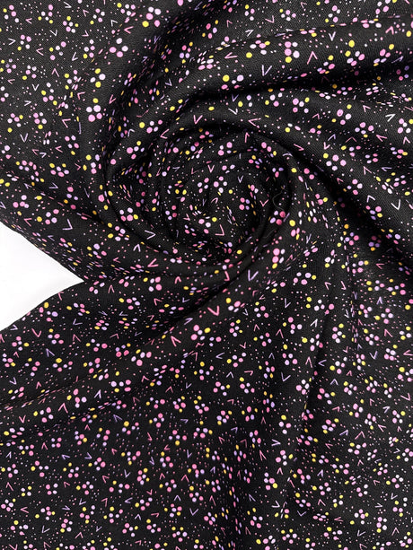 Virgin Wool Printed Black Pink Fabric