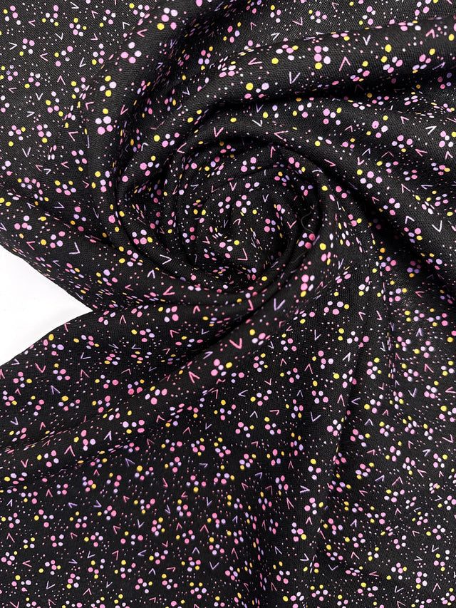 Virgin Wool Printed Black Pink Fabric