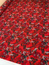 Polyester Crepe Floral Print Red Green
