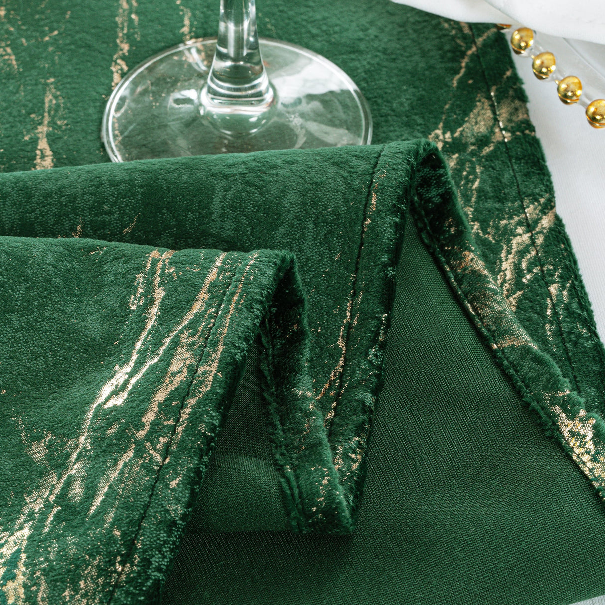 Round Velvet Tablecloth 120" Gilded Marble Emerald Green