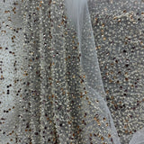 Beaded Lace Fabric Embroidered On 100 Percent Polyester Net Mesh - Black, 60" Wide (1 Yard)