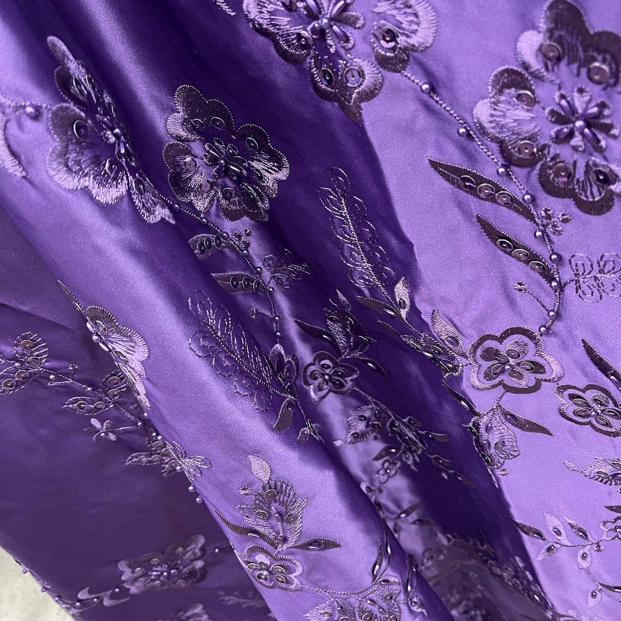 Beaded Bridal Lace Fabric - 100 Percent Polyester Satin, Floral Embroidery, 54" Width (1 Yard)