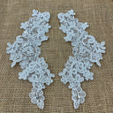 1 Pair 9" x 3" Each Side Beaded & Corded Floral Lace Applique Organza