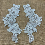 1 Pair 9" x 3" Each Side Beaded & Corded Floral Lace Applique Organza
