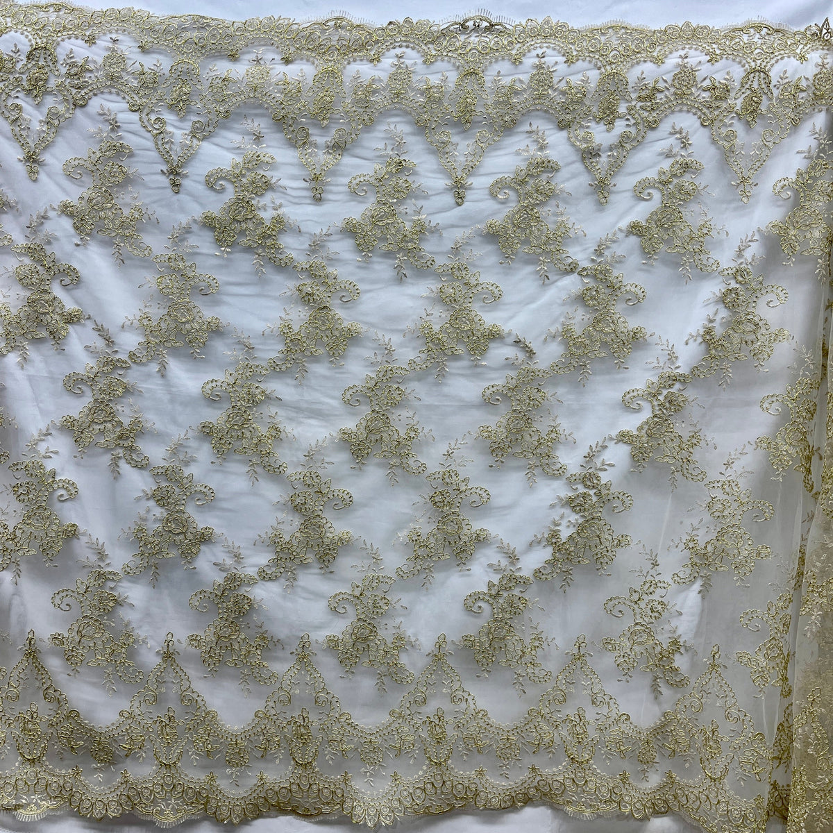 1 Yard 52" Wide Corded Bridal Lace Fabric Embroidered