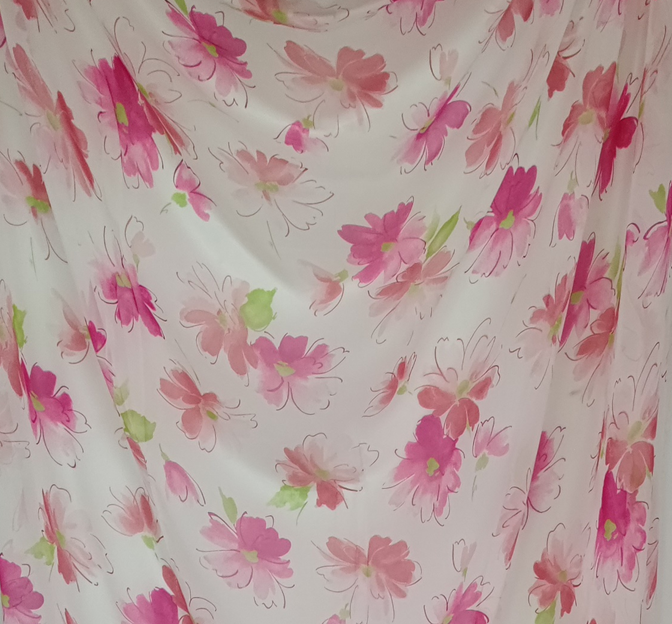 Hi Multi Chiffon Polyester Fabric - White/Coral/Green, 58/60" Width (1 Yard)
