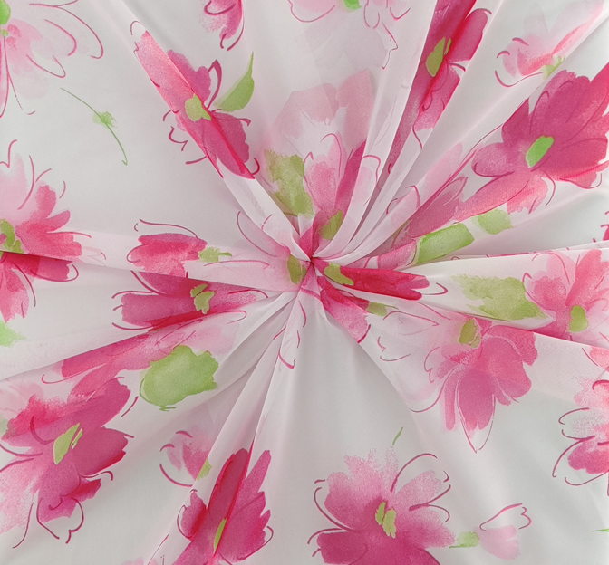 Hi Multi Chiffon Polyester Fabric - White/Fuchsia/Green, 58/60" Width