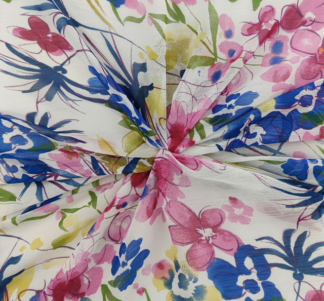 Hi Multi Chiffon 100 Percent Polyester Fabric - Ivory/Pink, 58/60" Width