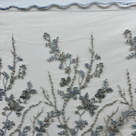 Beaded Lace Fabric Blue Skin Net