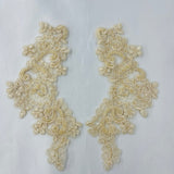 1 Pair 9" x 3" Each Side Beaded & Corded Floral Lace Applique Organza