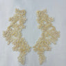 1 Pair 9" x 3" Each Side Beaded & Corded Floral Lace Applique Organza