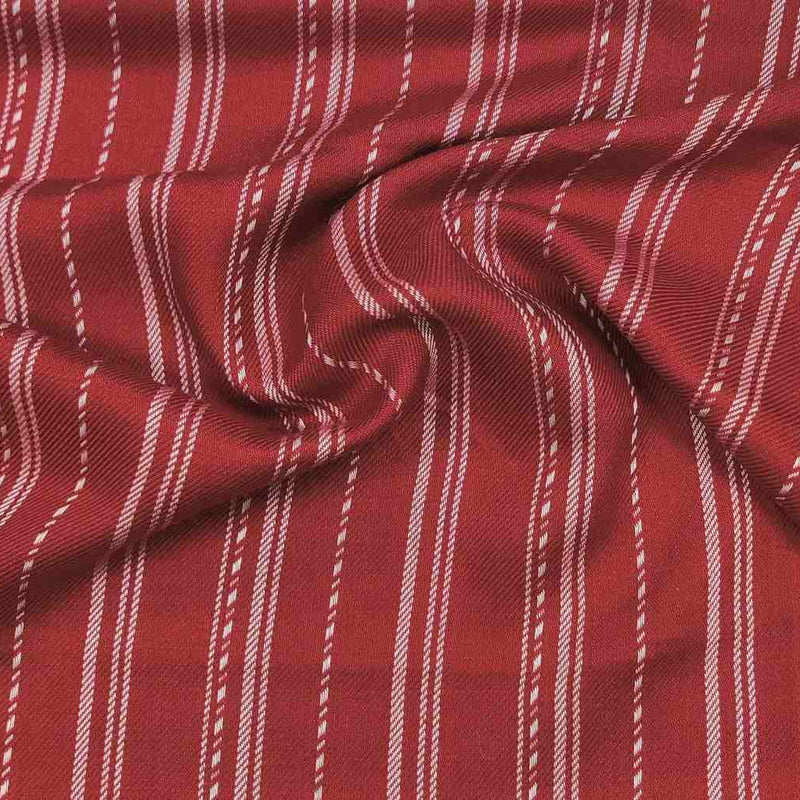 Rayon Twill Yarn Dyed Stripe 1D1041 Rayon Fabric - Burgundy Stripe, 54/55" Width (1 Yard)