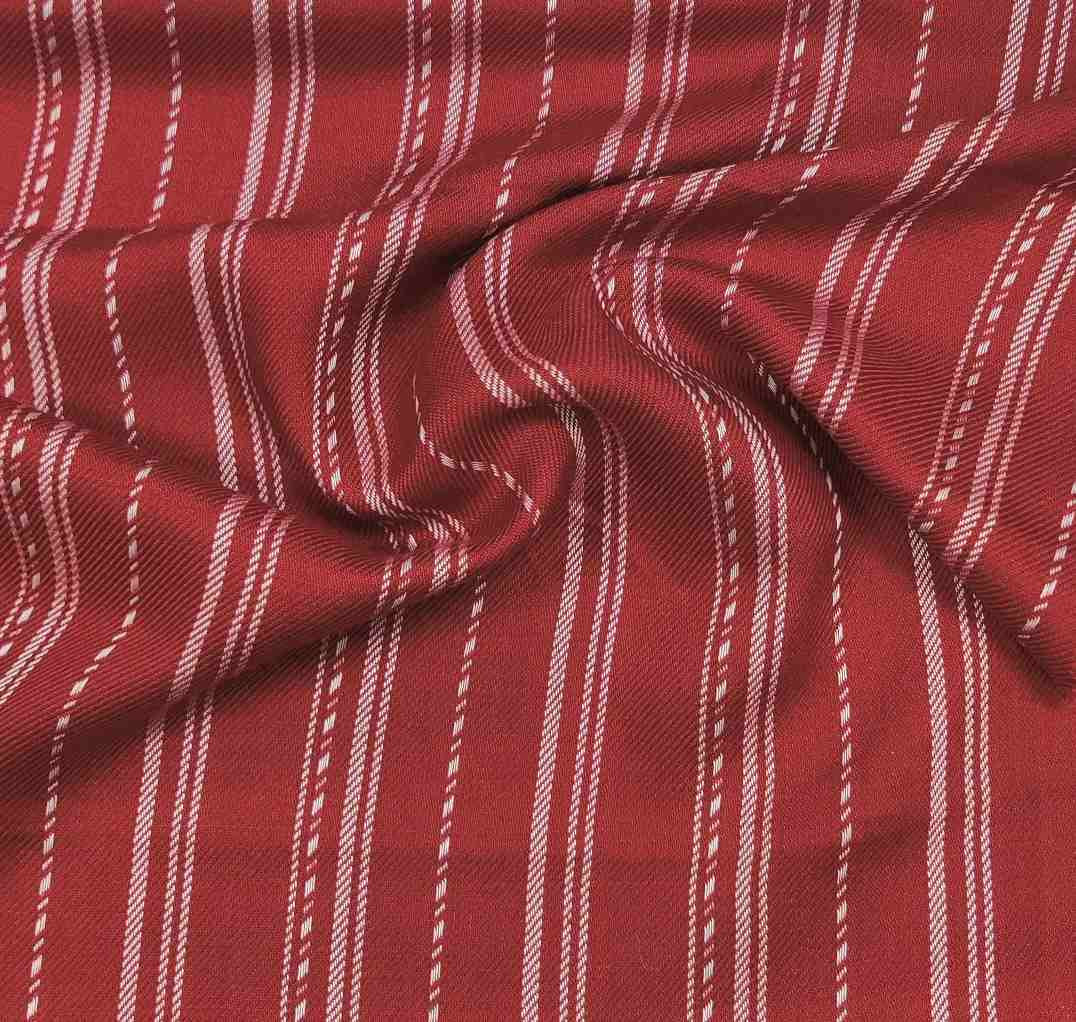 Rayon Twill Yarn Dyed Stripe 1D1041 Rayon Fabric - Burgundy Stripe, 54/55" Width (1 Yard)