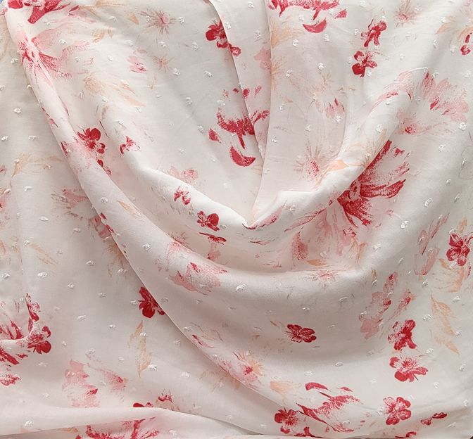 Rayon Clip Dot Jacquard Fabric - Ivory/Pink Clip Dot, 54/55" Width