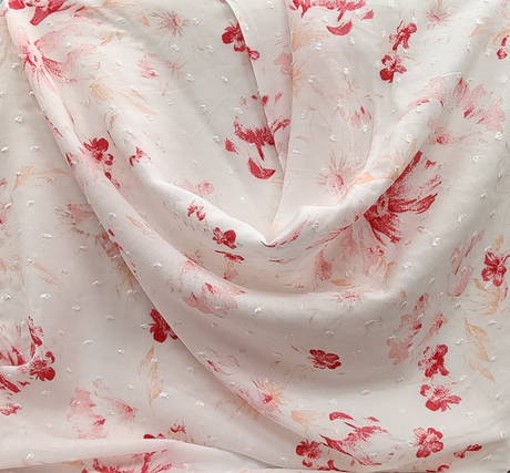 Rayon Clip Dot Jacquard Fabric - Ivory/Pink Clip Dot, 54/55" Width