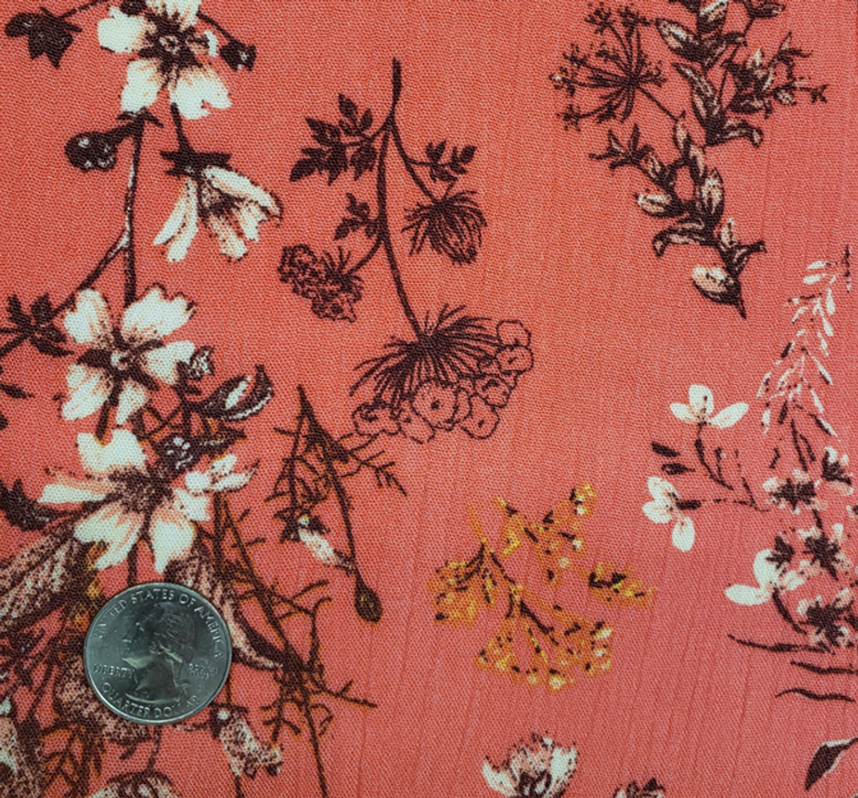 1 Yard Coral Rayon Crinkle Fabric 50/52" Wide Comfortable Woven
